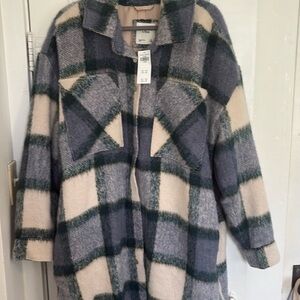 Abercrombie & Fitch Cream and Green Teddy Jacket Cozy Oversized Fit